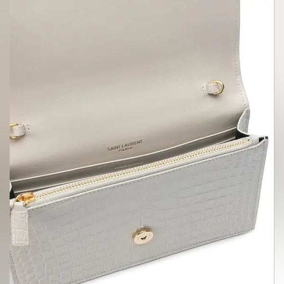 New! AUTHENTICATED YSL Saint Laurent Kate Chain Wallet With Tassel Crema Soft - Picture 4 of 16